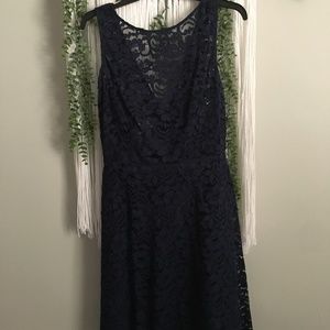 David's Bridal navy blue bridesmaid dress